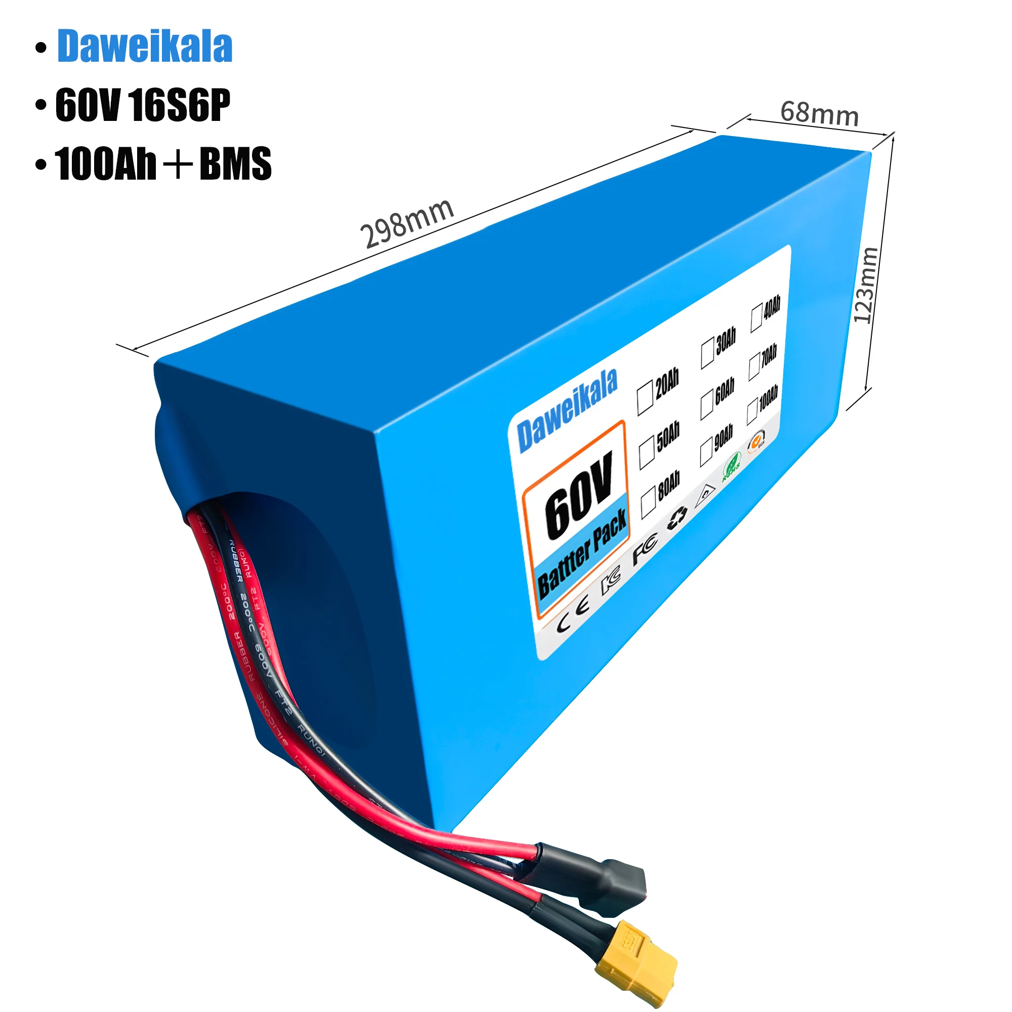 60V 50Ah Electric Scooter Battery - 60V 100Ah 16S6P ebike pil 18650